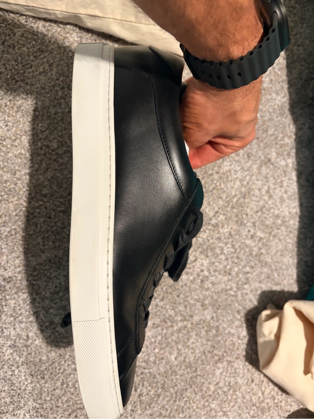 KOIO Black Leather Low-Top Sneaker with White Sole